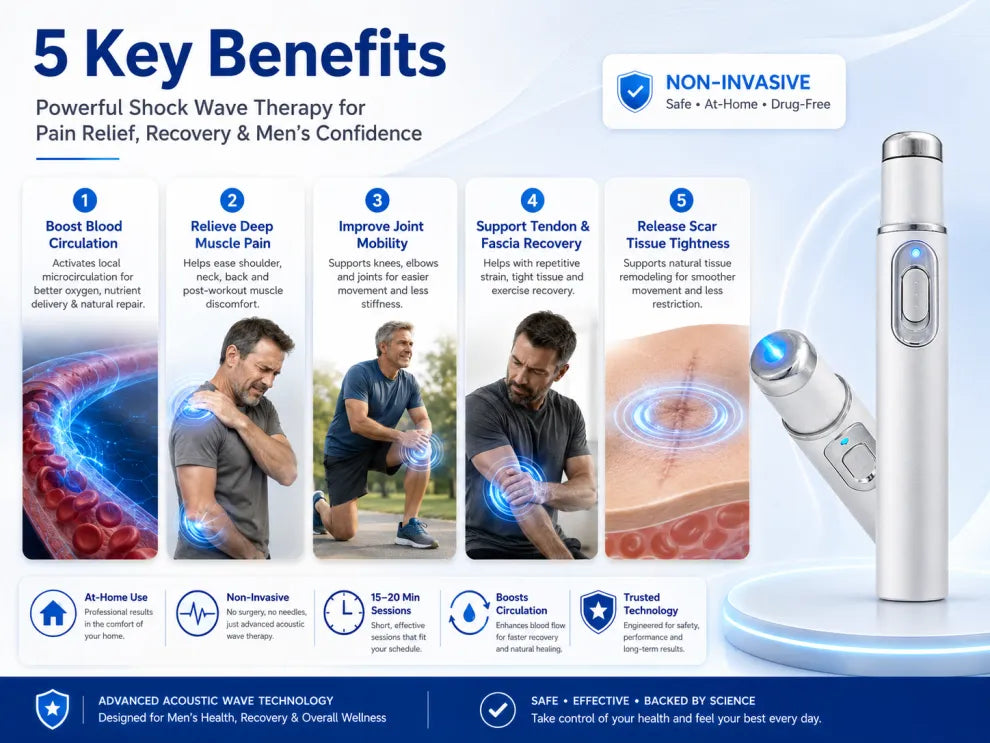 Advanced Acoustic Shockwave Therapy Device for At-Home Pain Relief & Male Performance Support