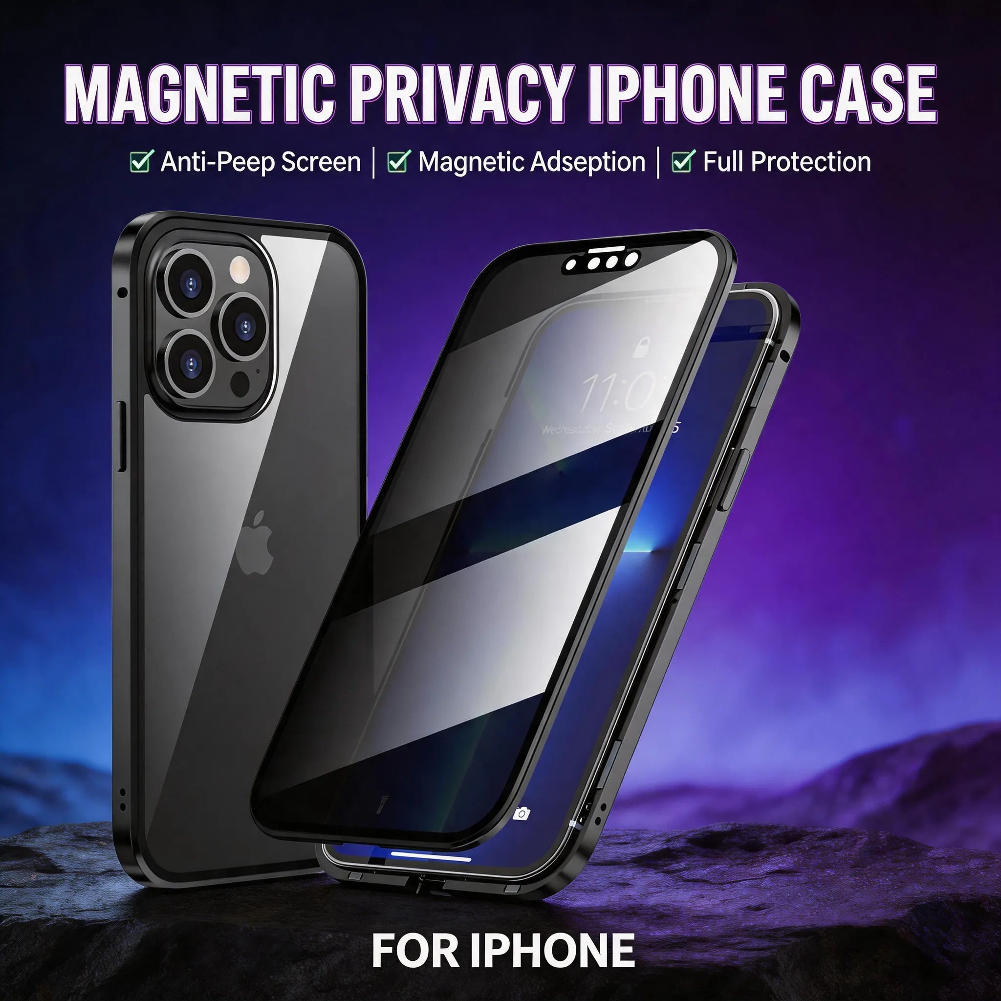 360 degree double sided magnetic privacy case for iPhone front and back