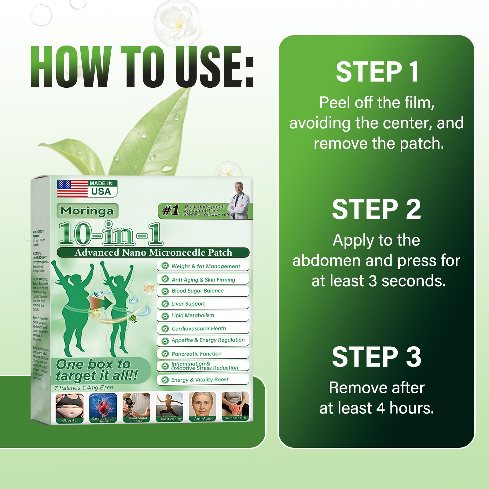 🧑‍⚕️🩺 Moringa · Berberine × NAD+ 10-in-1 Advanced Nano Microneedle Patch