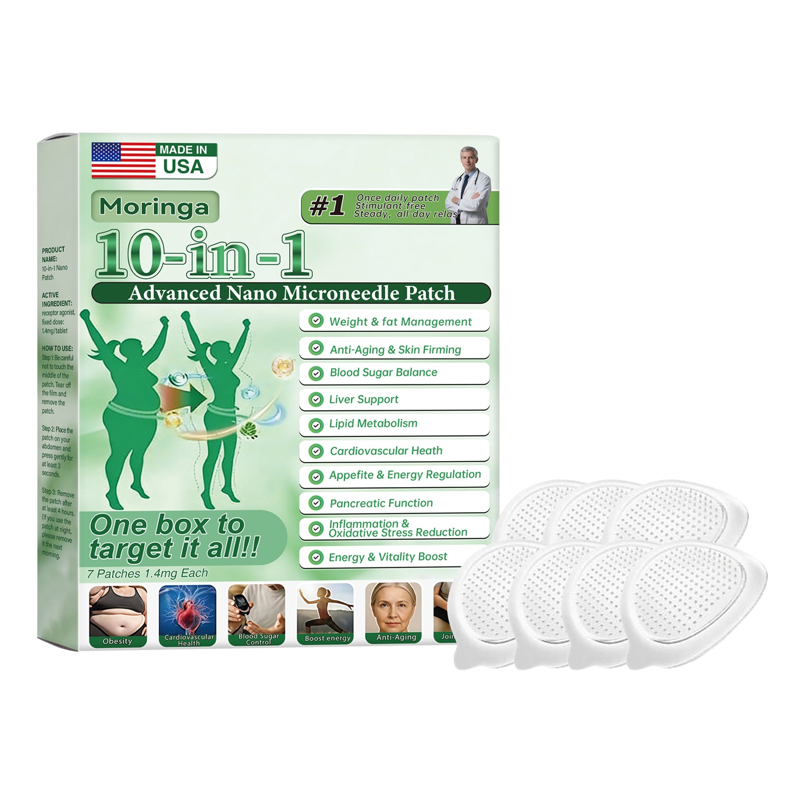 🧑‍⚕️🩺 Moringa · Berberine × NAD+ 10-in-1 Advanced Nano Microneedle Patch